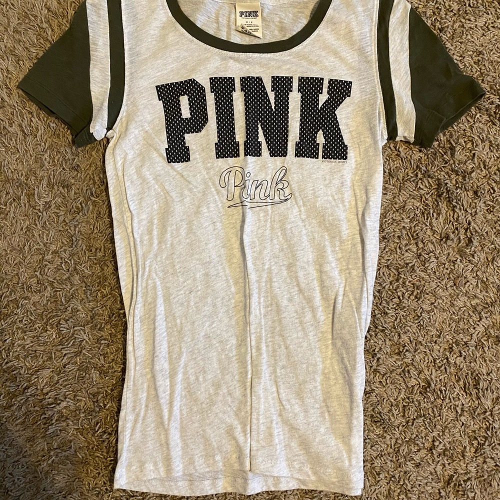 Off white with olive green t shirt from PINK